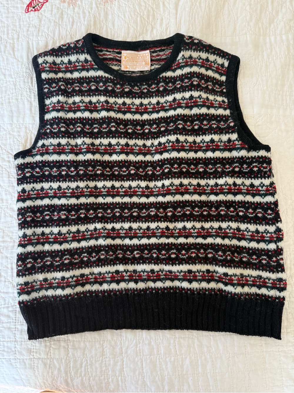 Vintage Pendleton Classic Fair Isle Knit Sweater Vest - Black, White & Red